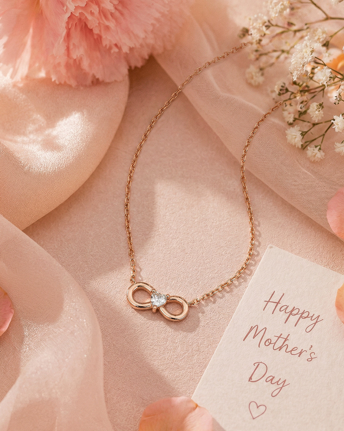 18kt Rose Gold Plated CZ Infinity & Heart Necklace