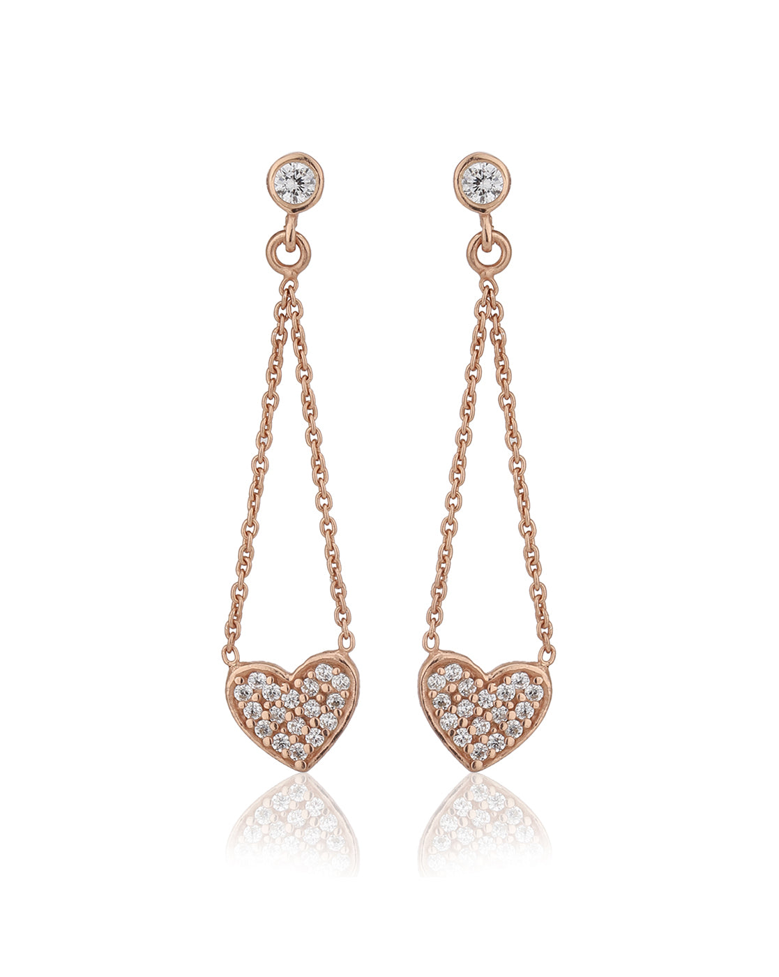 Carlton London 925 Sterling Silver Rose Gold Plated Cz Heart Drop Earring For Women