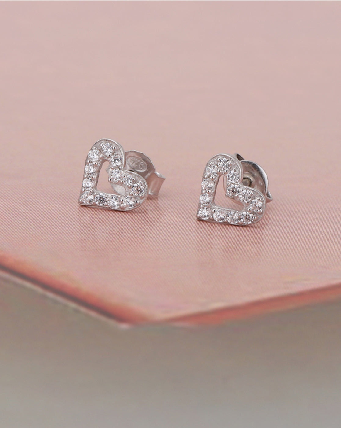 Carlton London 925 Sterling Rhodium Plated Cz Heart Stud Earring For Women