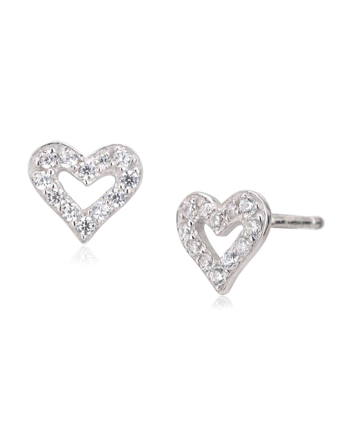 Carlton London 925 Sterling Rhodium Plated Cz Heart Stud Earring For Women