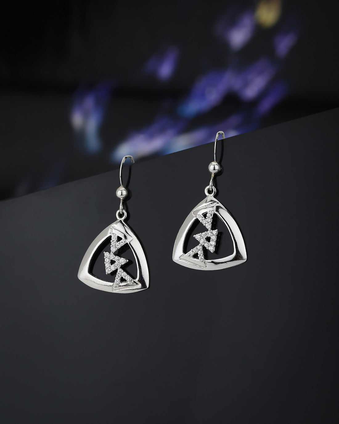 Carlton London 925 Sterling Silver Rhodium Plated Cz Triangular Drop Earring For Women