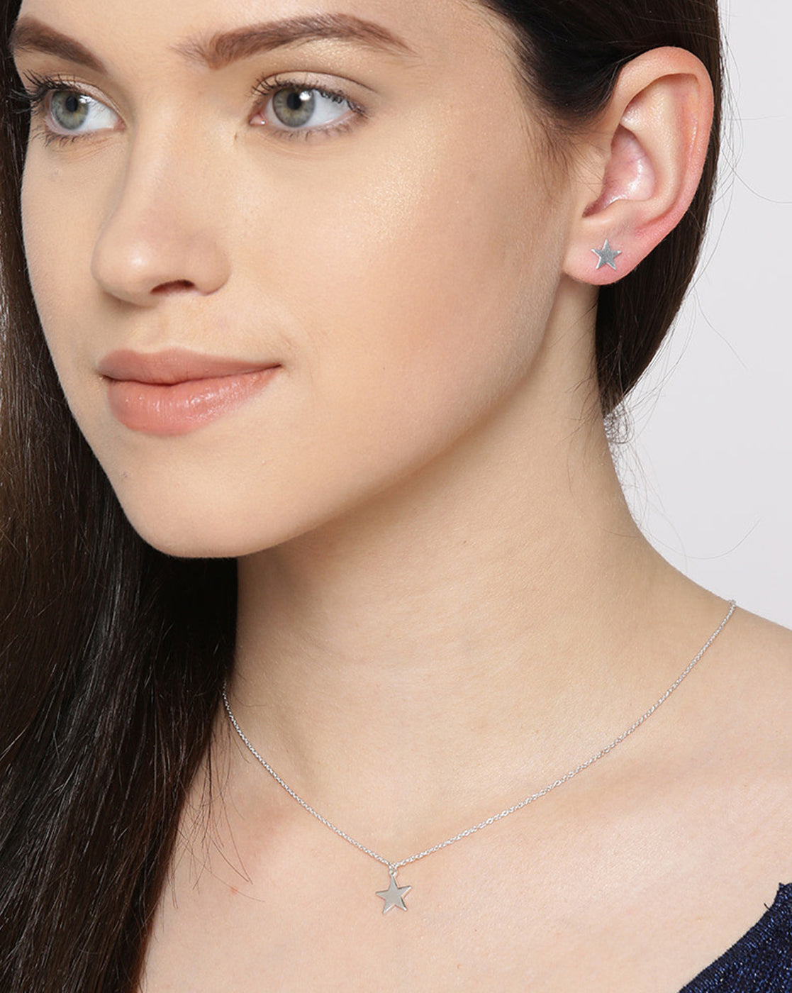 Carlton London 925 Sterling Silver Rhodium Plated Solid Star Stud Earring For Women