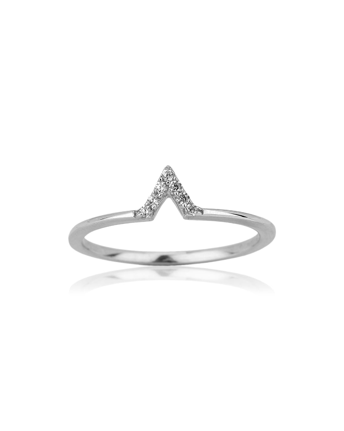 Carlton London 925 Sterling Silver Rhodium Plated Silver Toned &quot;V&quot; Shape Cz Studded Finger Ring For Women