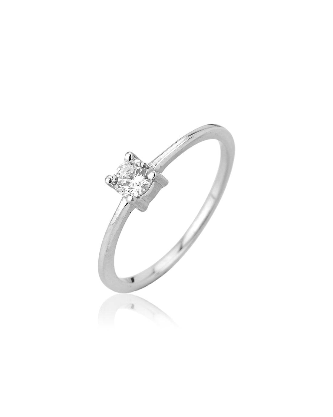 Carlton London 925 Sterling Silver Rhodium Plated Silver Toned Cz Stone Studded Finger Ring For Women