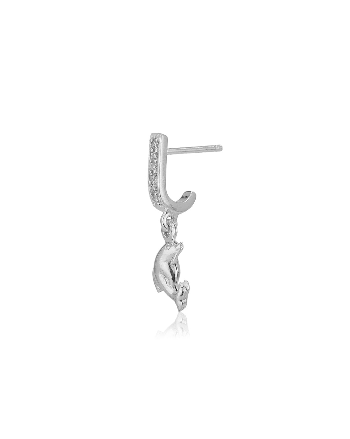 Carlton London 925 Sterling Silver Rhodium Plated Cz Dolphin Drop Earring For Women