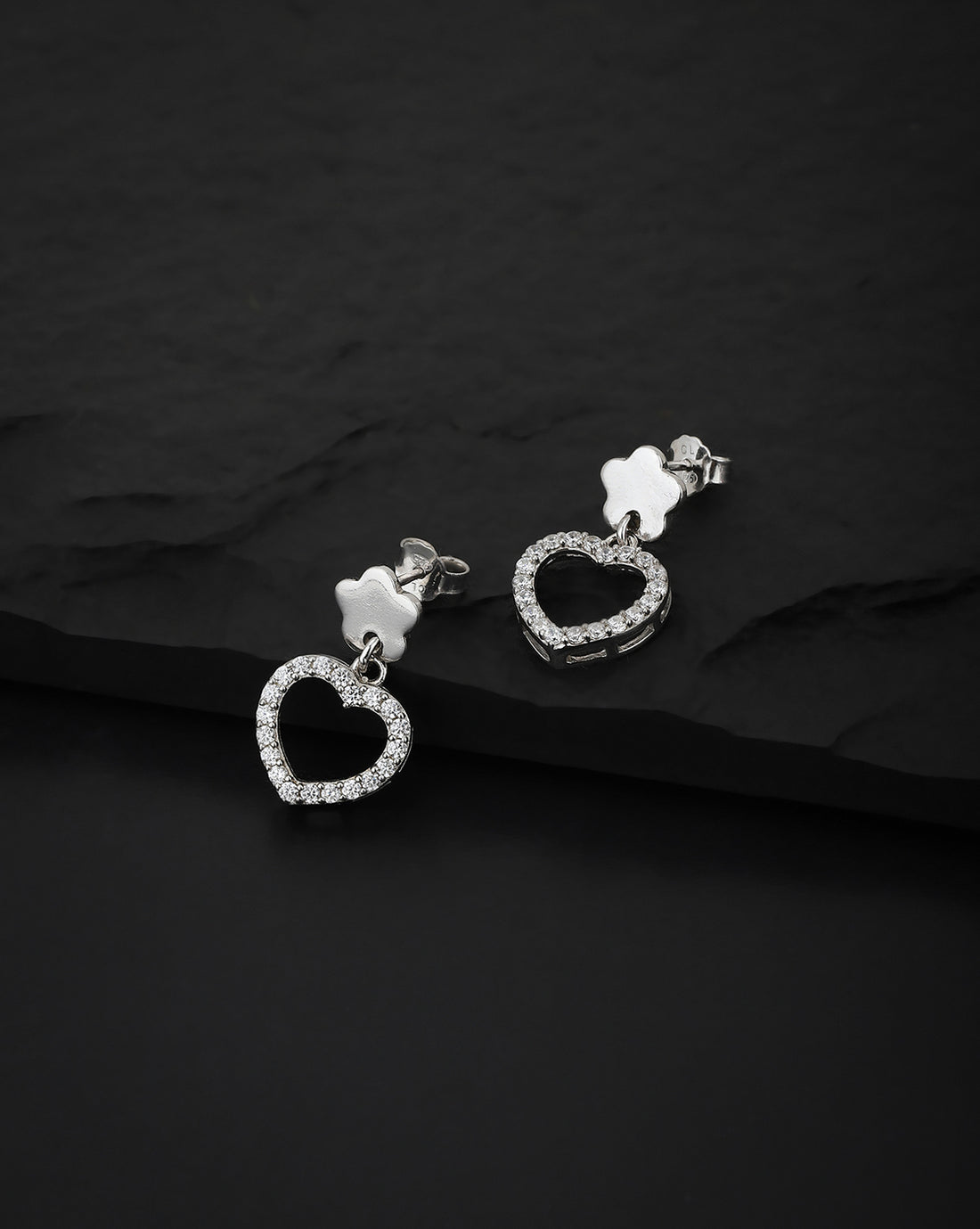 Carlton London 925 Sterling Silver Rhodium Plated Cz Heart Drop Earring For Women