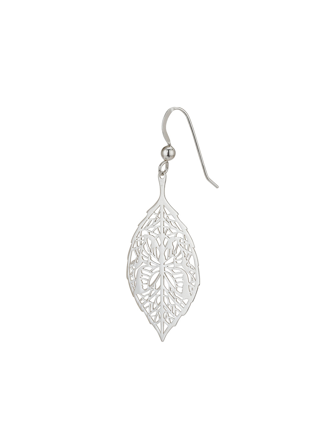 Carlton London 925 Sterling Silver Rhodium Plated Silver Filigree Leaf Drop Earring
