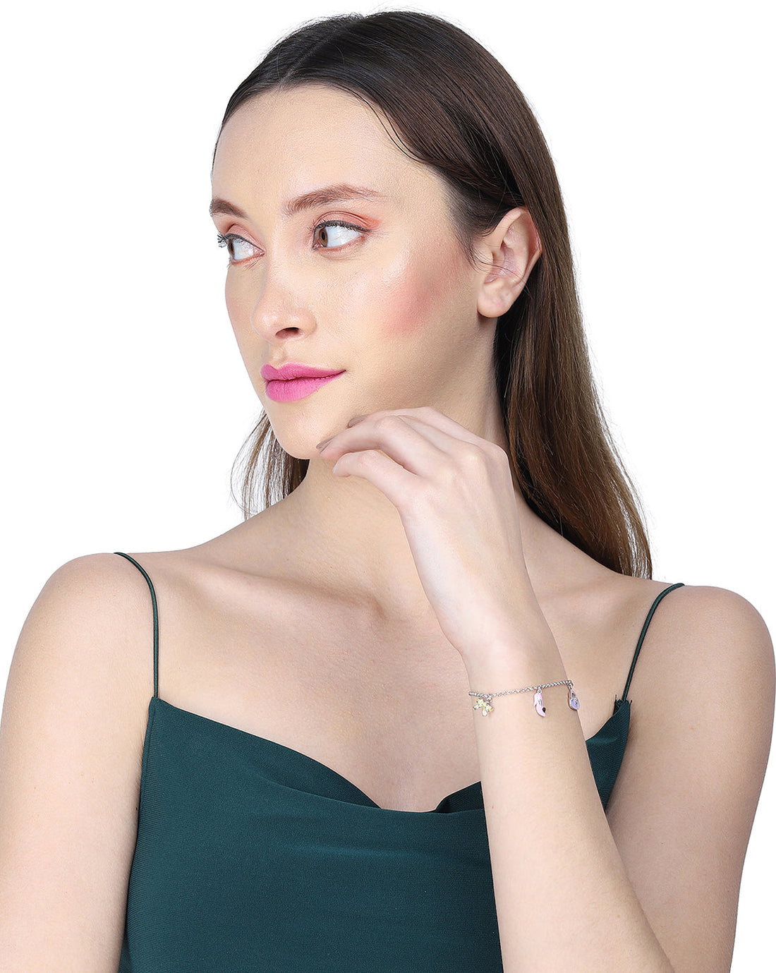 Carlton London 925 Sterling Silver Rhodium Plated Enamel Charm Bracelet