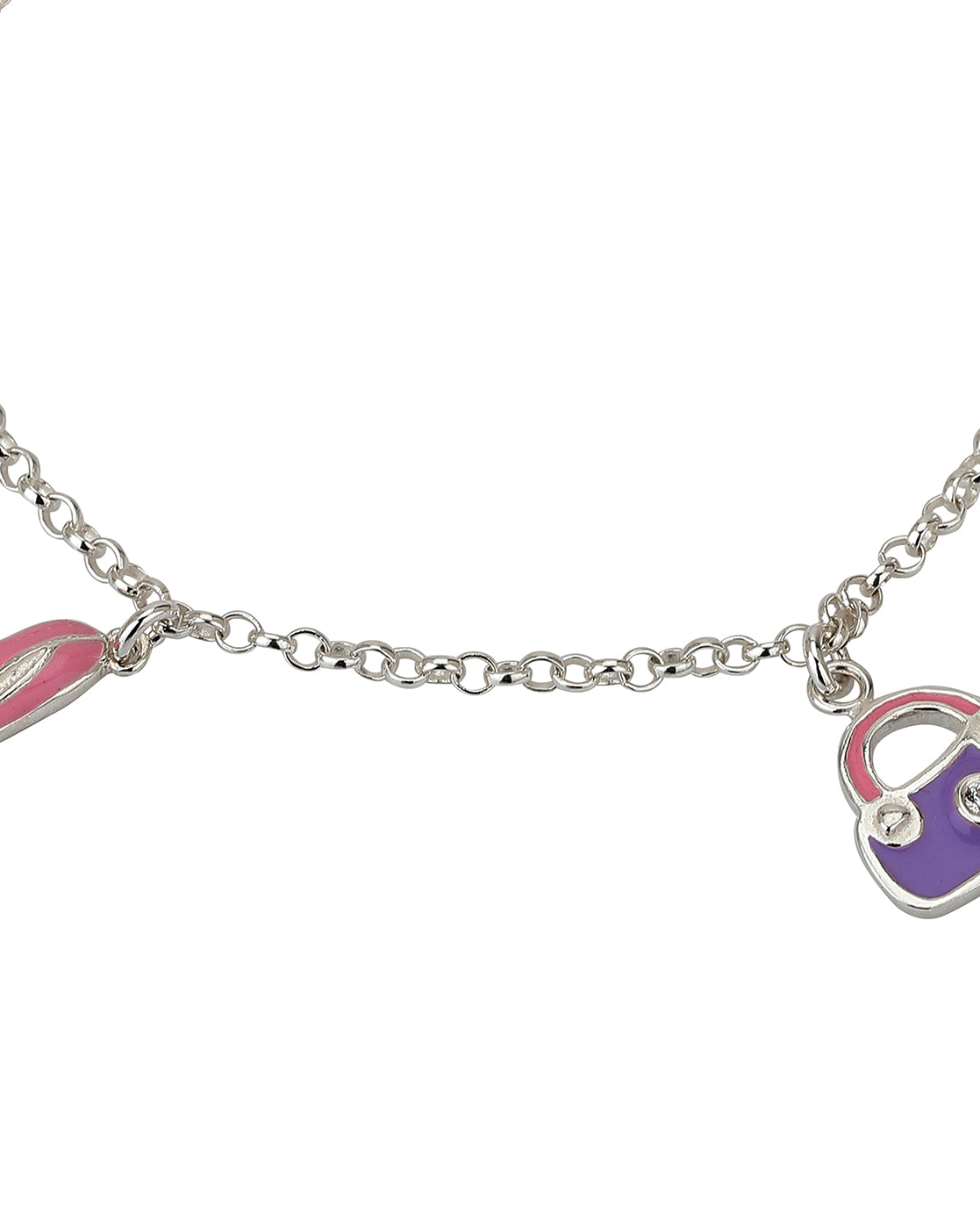 Carlton London 925 Sterling Silver Rhodium Plated Enamel Charm Bracelet