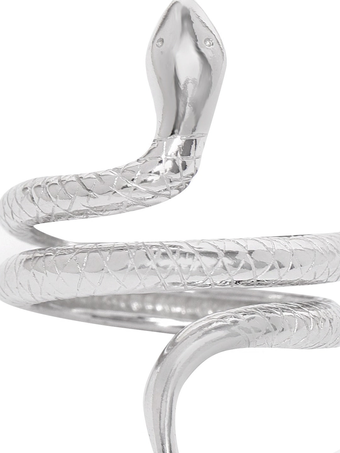 Carlton London Rhodium Plated Silver Toned Snake Shape Adjustable Finger Ring For Women