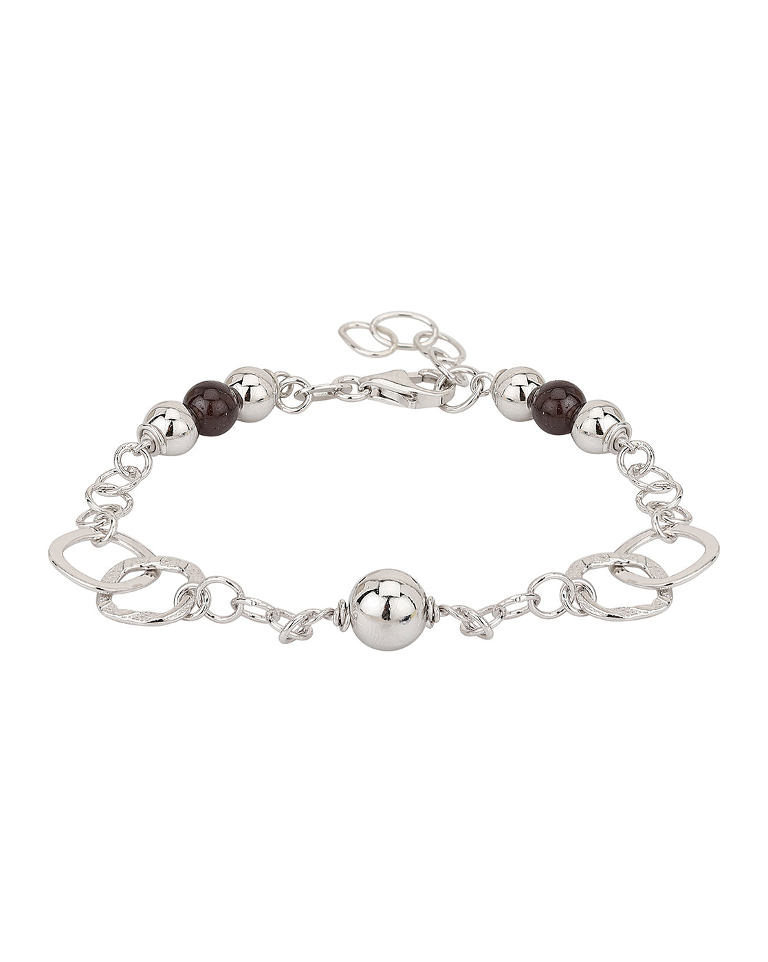 Carlton London Rhodium Plated With Beaded Link Bracelet For Women
