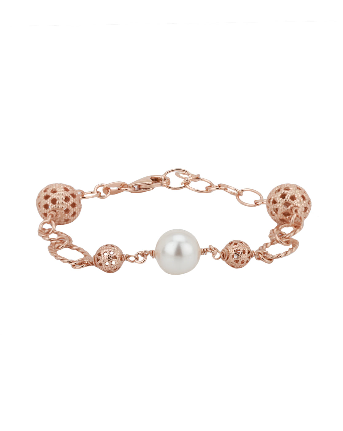 Carlton London Rose Gold Plated With Pearl Charm Bracelet