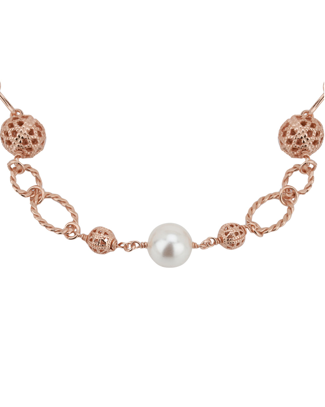Carlton London Rose Gold Plated With Pearl Charm Bracelet