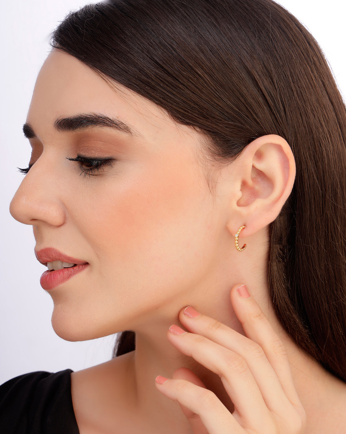 18kt Gold Plated CZ Half Hoop Earring