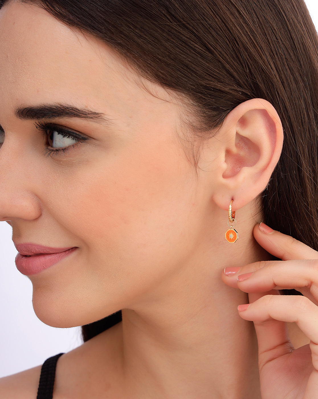 18kt Gold Plated CZ Star Enamel Hoop Earring