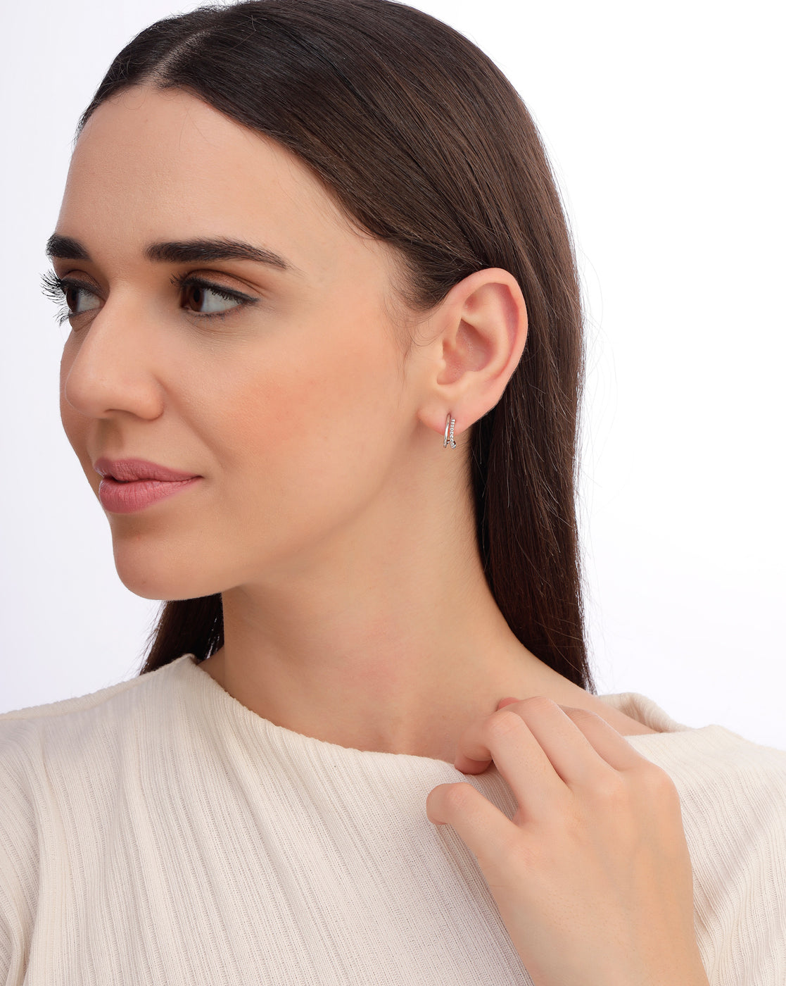 Rhodium Plated Contemporary Half Hoop Earring
