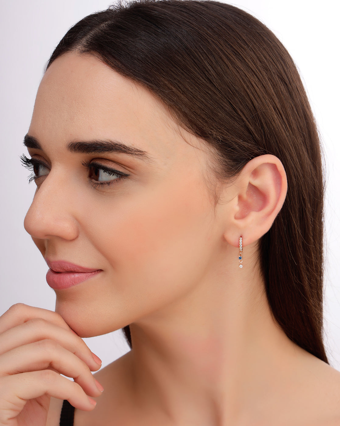 925 Sterling Silver 18kt Rose Gold Plated Topaz CZ Hoop Earring