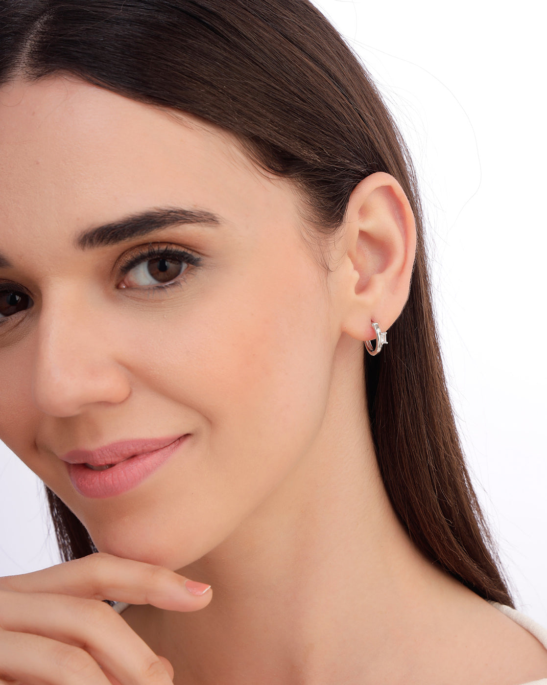 925 Sterling Silver Rhodium Plated CZ Circular Hoop Earring