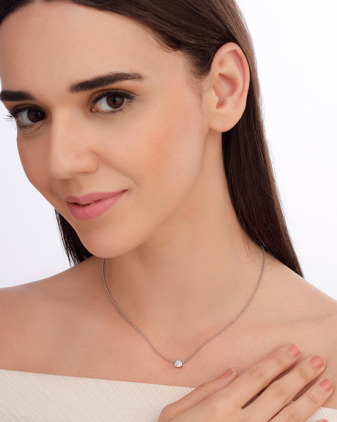 925 Sterling Silver Rhodium Plated Triangular Solitaire Necklace