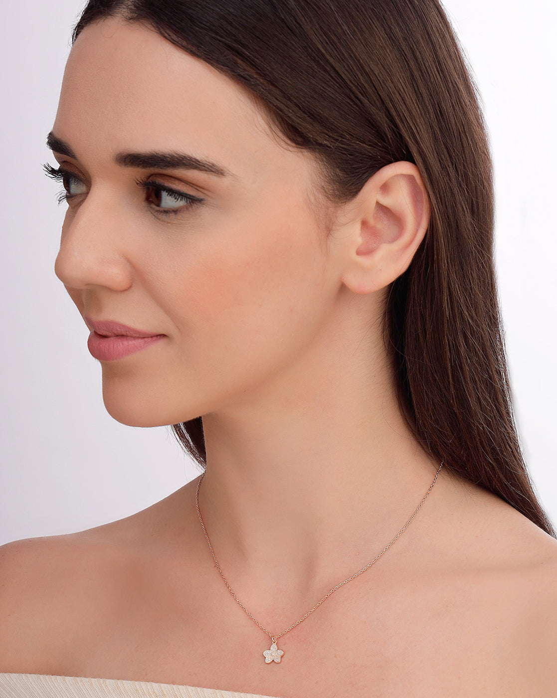 925 Sterling Silver 18kt Rose Gold Plated CZ Floral Penand and Chain