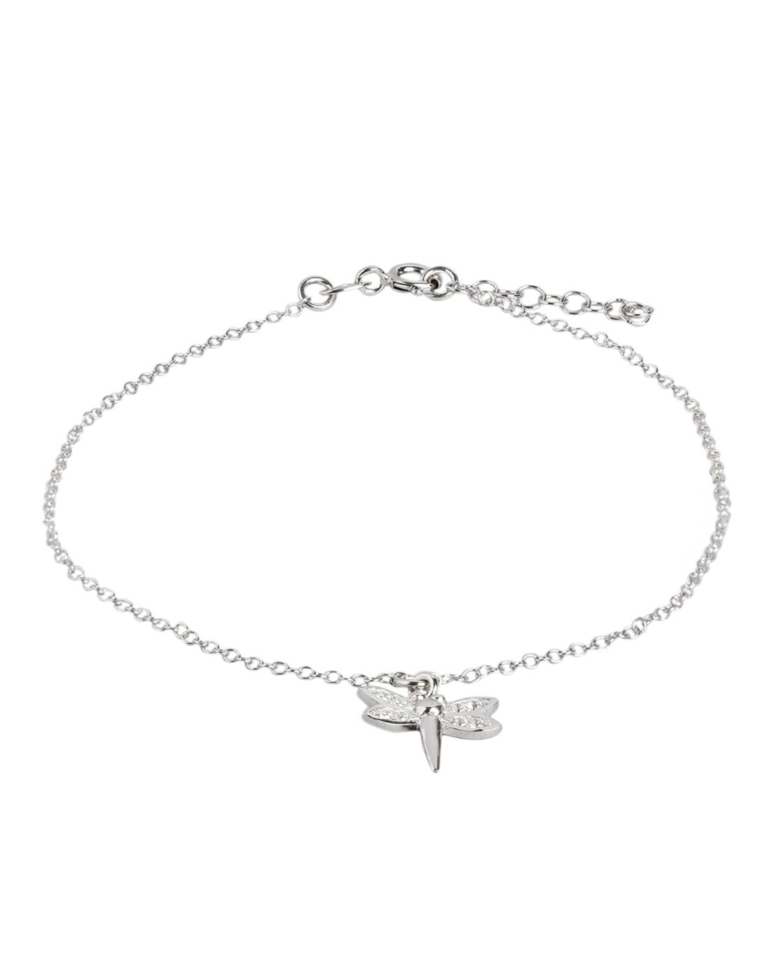 925 Sterling Silver Rhodium Plated Dragonfly Charm Anklet