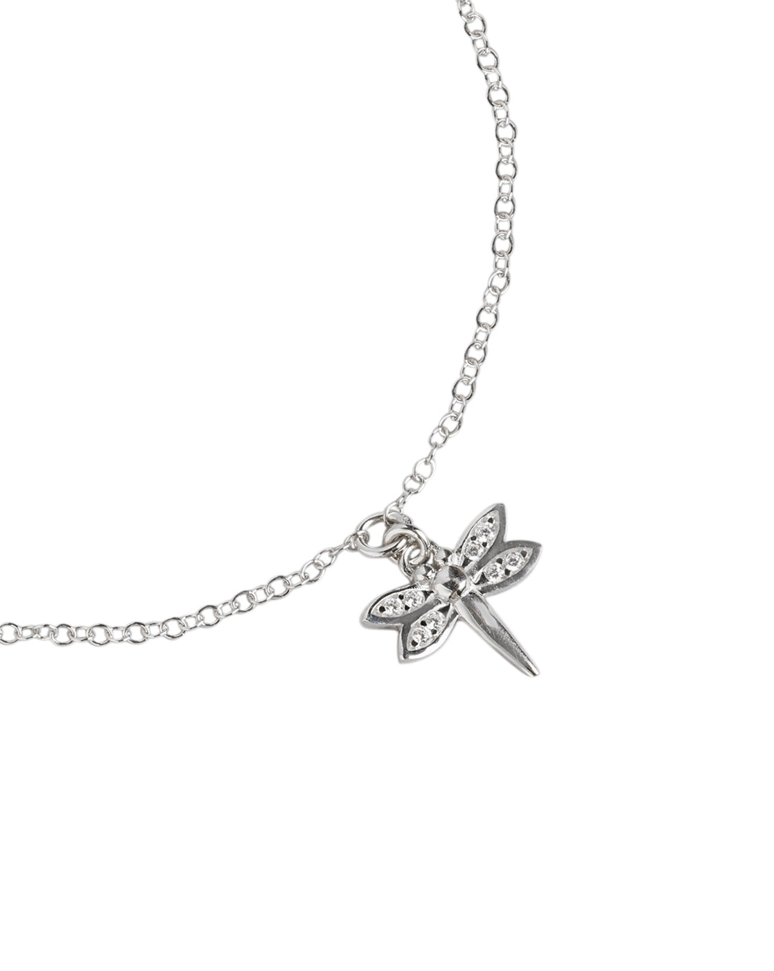 925 Sterling Silver Rhodium Plated Dragonfly Charm Anklet