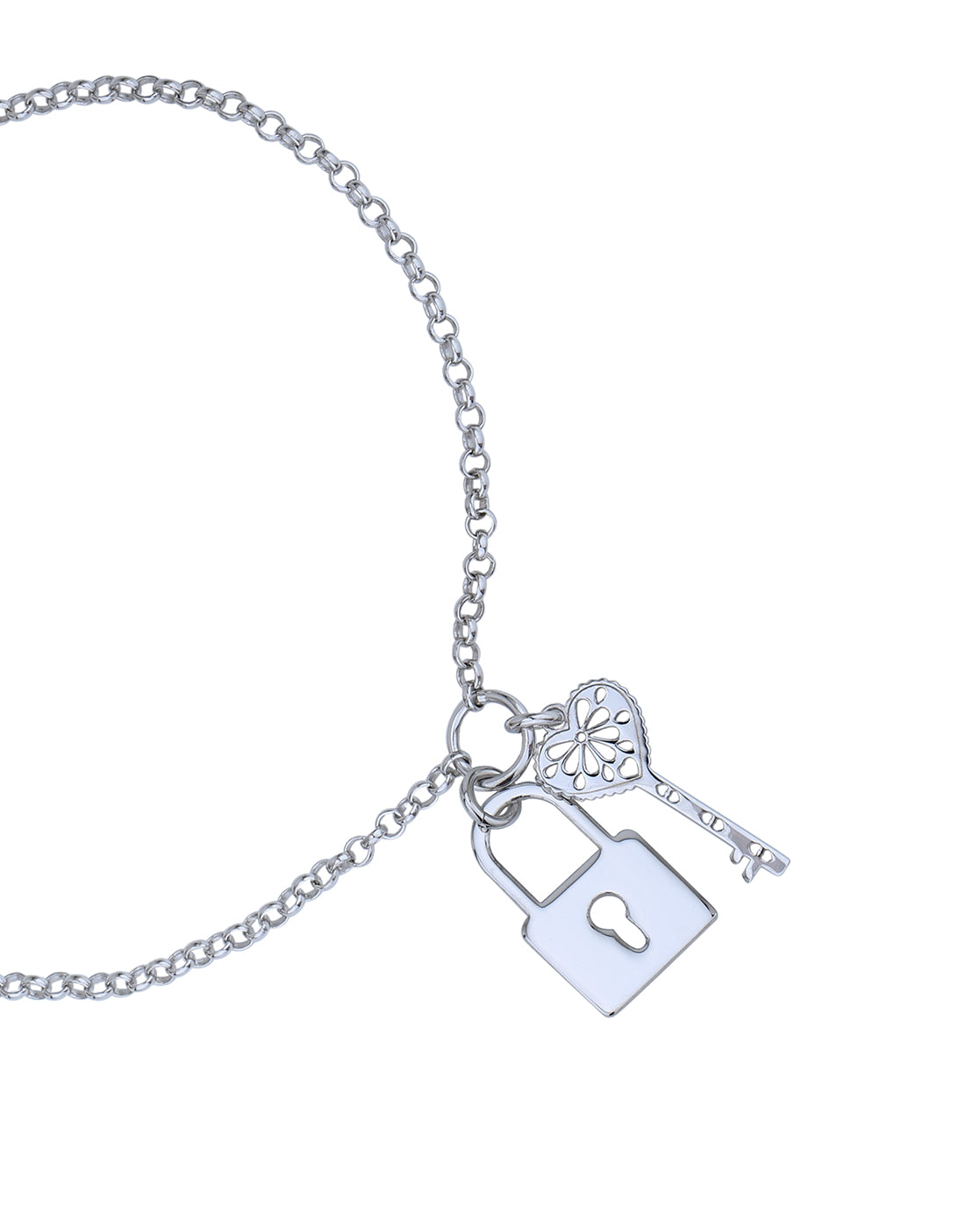 925 Sterling Silver Rhodium Plated with Key and Lock Charm Bracelet for women