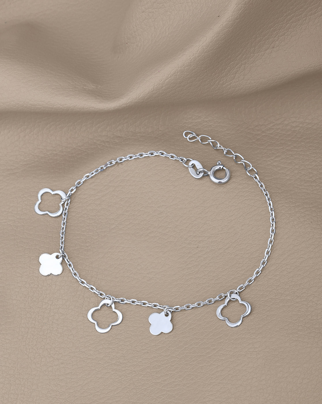 925 Sterling Silver Rhodium Plated with Four Leaf Clover Charm Bracelet for women