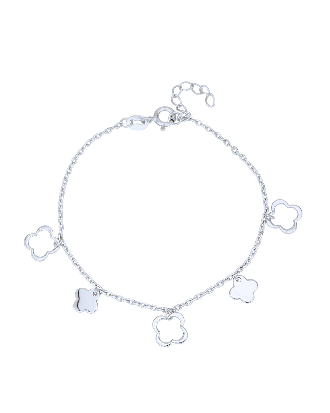 925 Sterling Silver Rhodium Plated with Four Leaf Clover Charm Bracelet for women