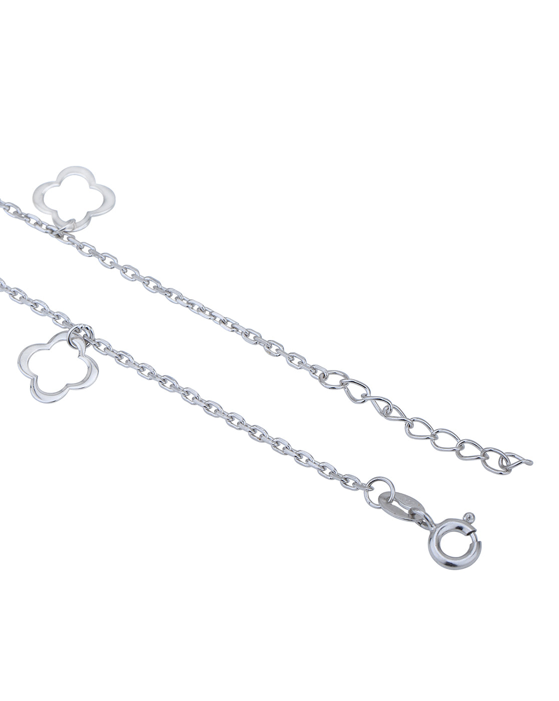 925 Sterling Silver Rhodium Plated with Four Leaf Clover Charm Bracelet for women