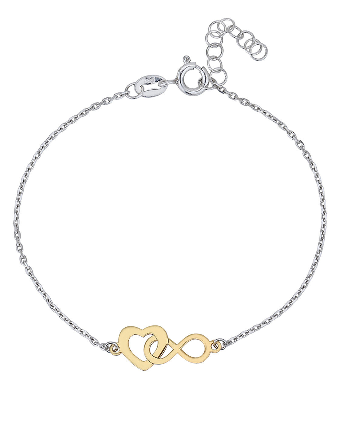 925 Sterling Silver 18kt Gold and Rhodium Plated Heart Charm Bracelet