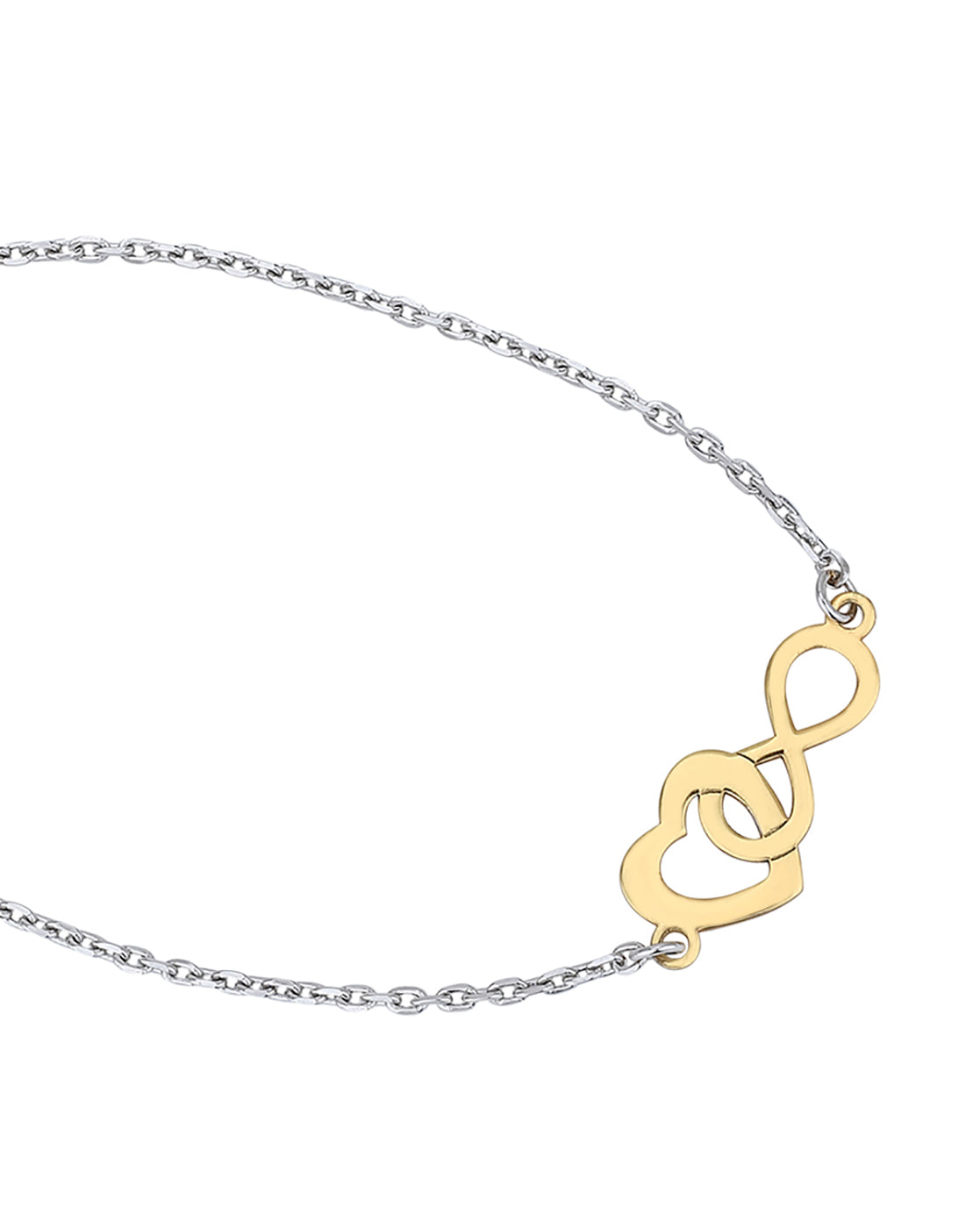 925 Sterling Silver 18kt Gold and Rhodium Plated Heart Charm Bracelet