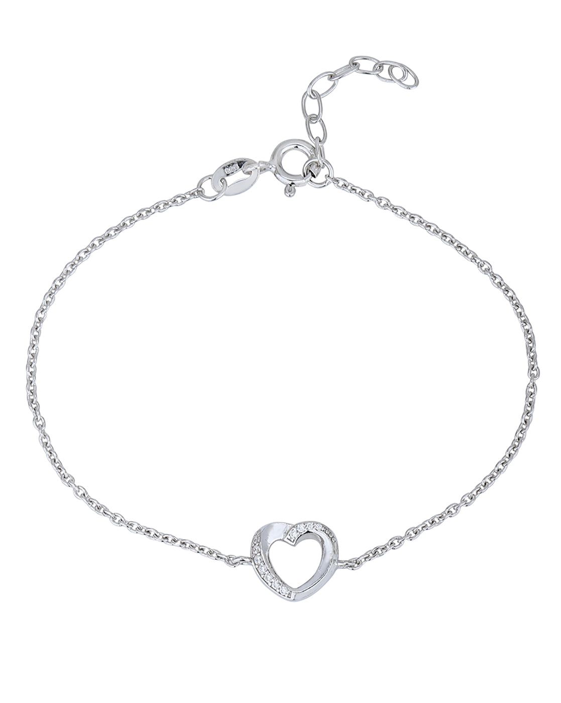 925 Sterling Silver Rhodium Plated CZ Heart Charm Bracelet