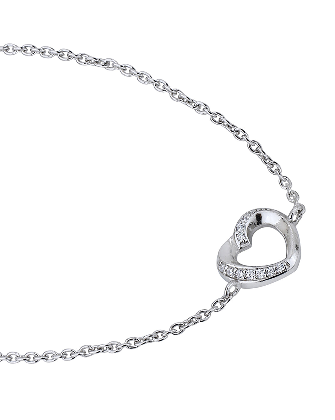 925 Sterling Silver Rhodium Plated CZ Heart Charm Bracelet