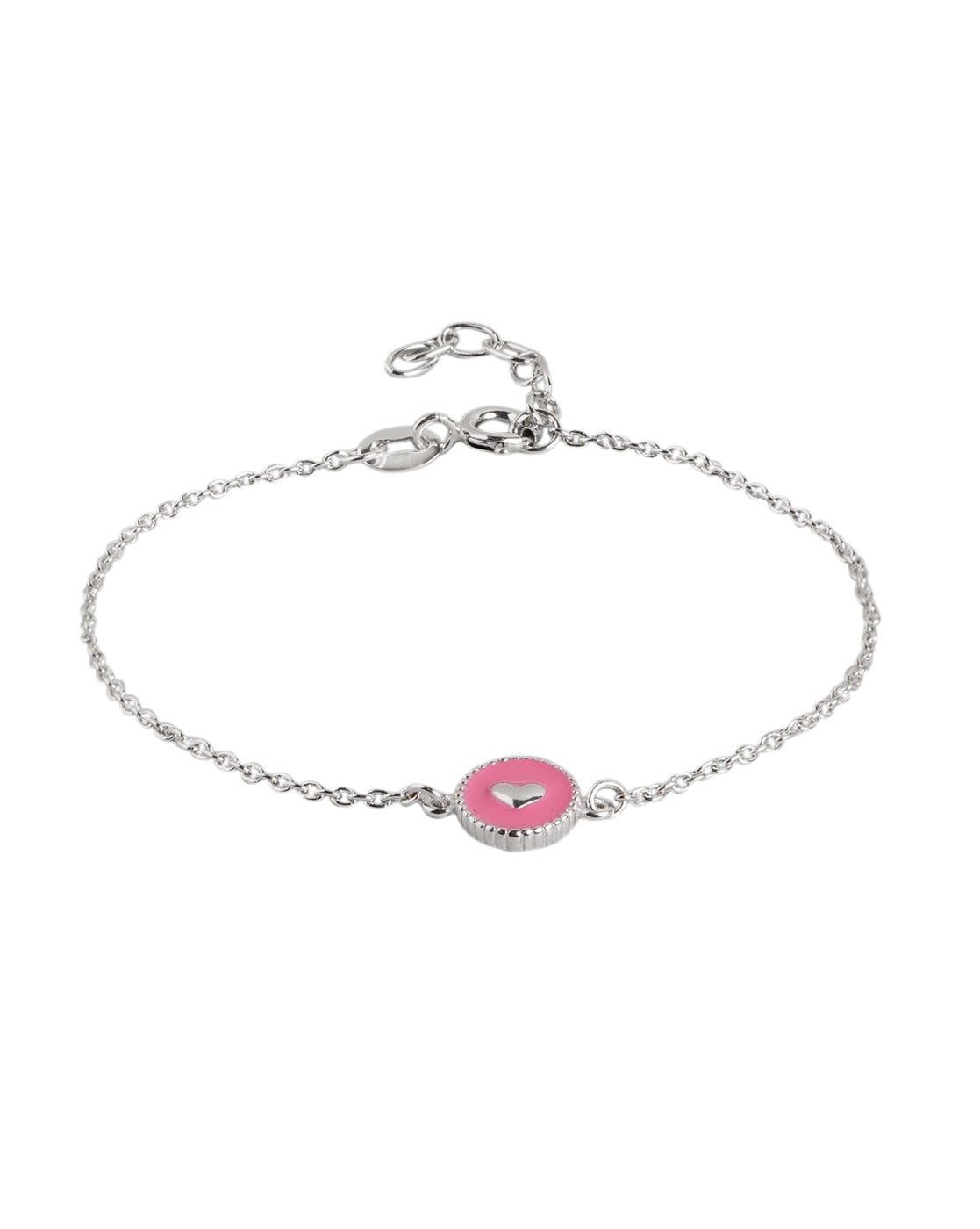925 Sterling Silver Rhodium Plated Heart Enamel Charm Bracelet