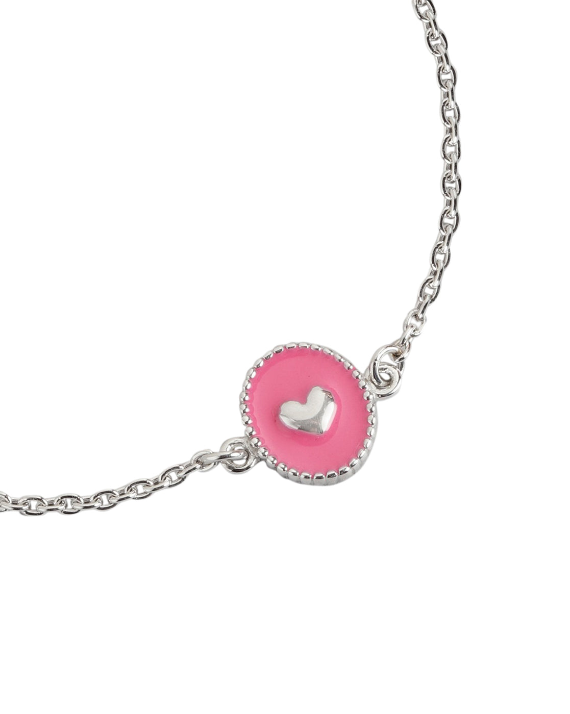 925 Sterling Silver Rhodium Plated Heart Enamel Charm Bracelet