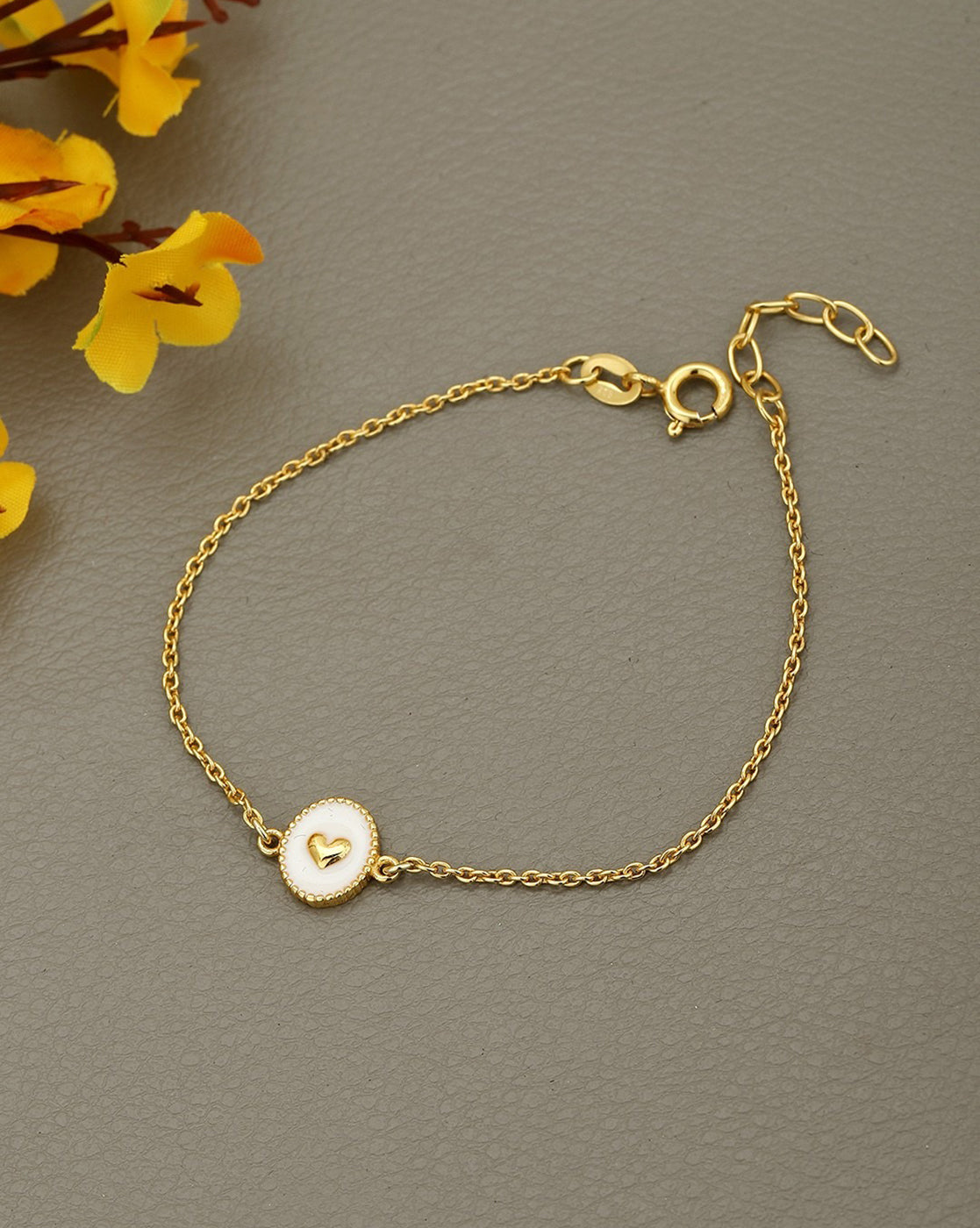 925 Sterling Silver 18kt Gold Plated Heart Charm Bracelet