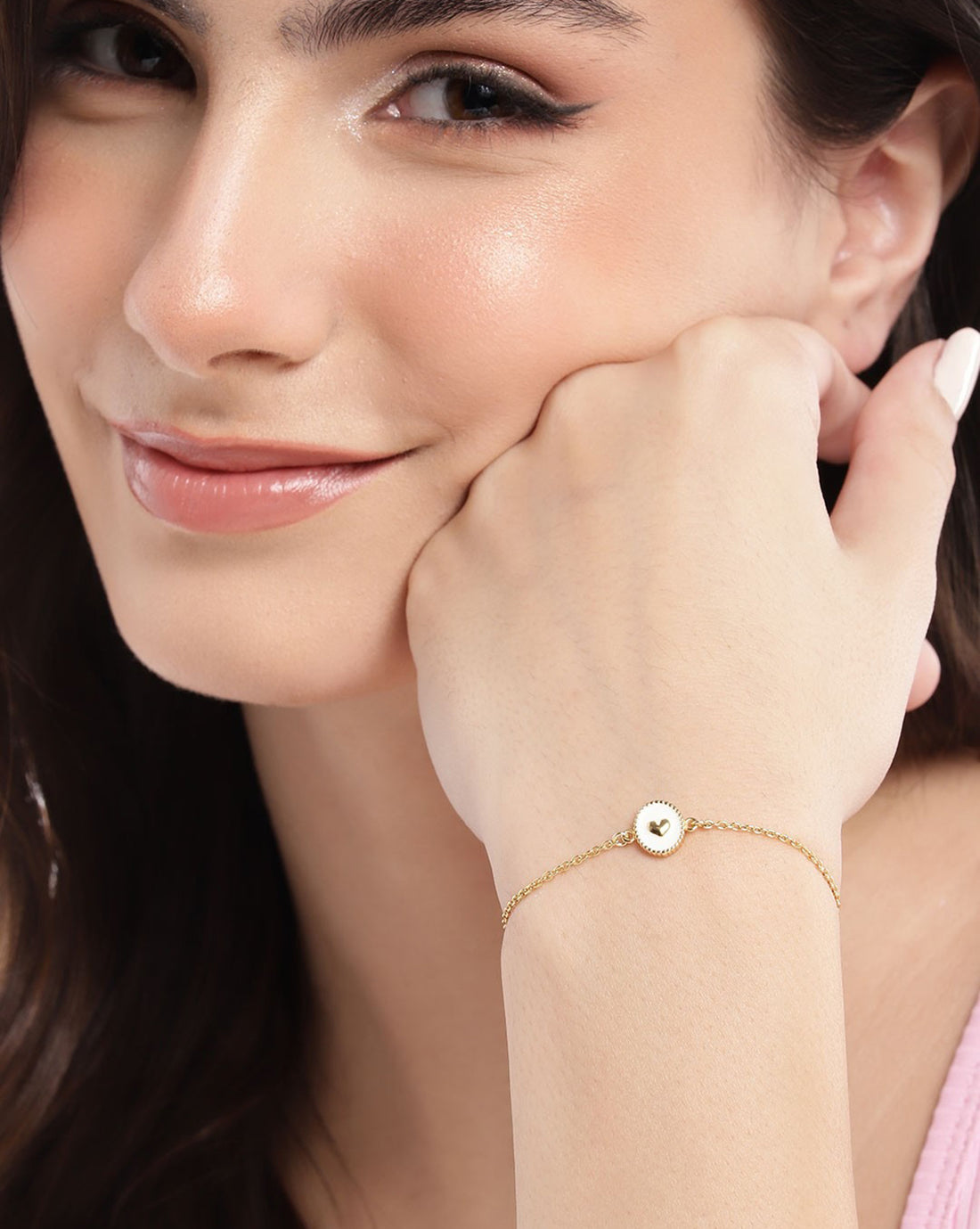 925 Sterling Silver 18kt Gold Plated Heart Charm Bracelet