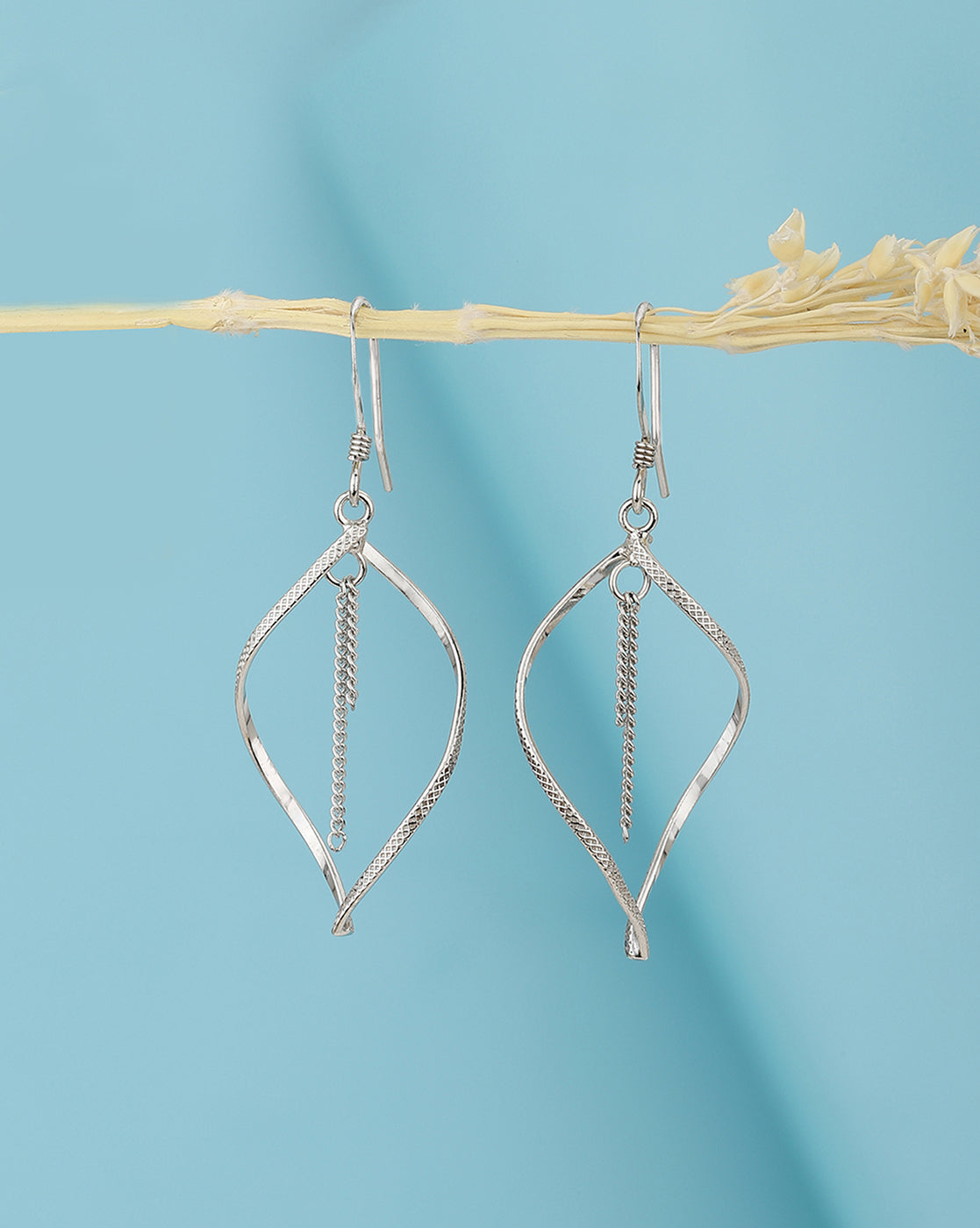 925 Sterling Silver Rhodium Plated Contemporary Drop Earring