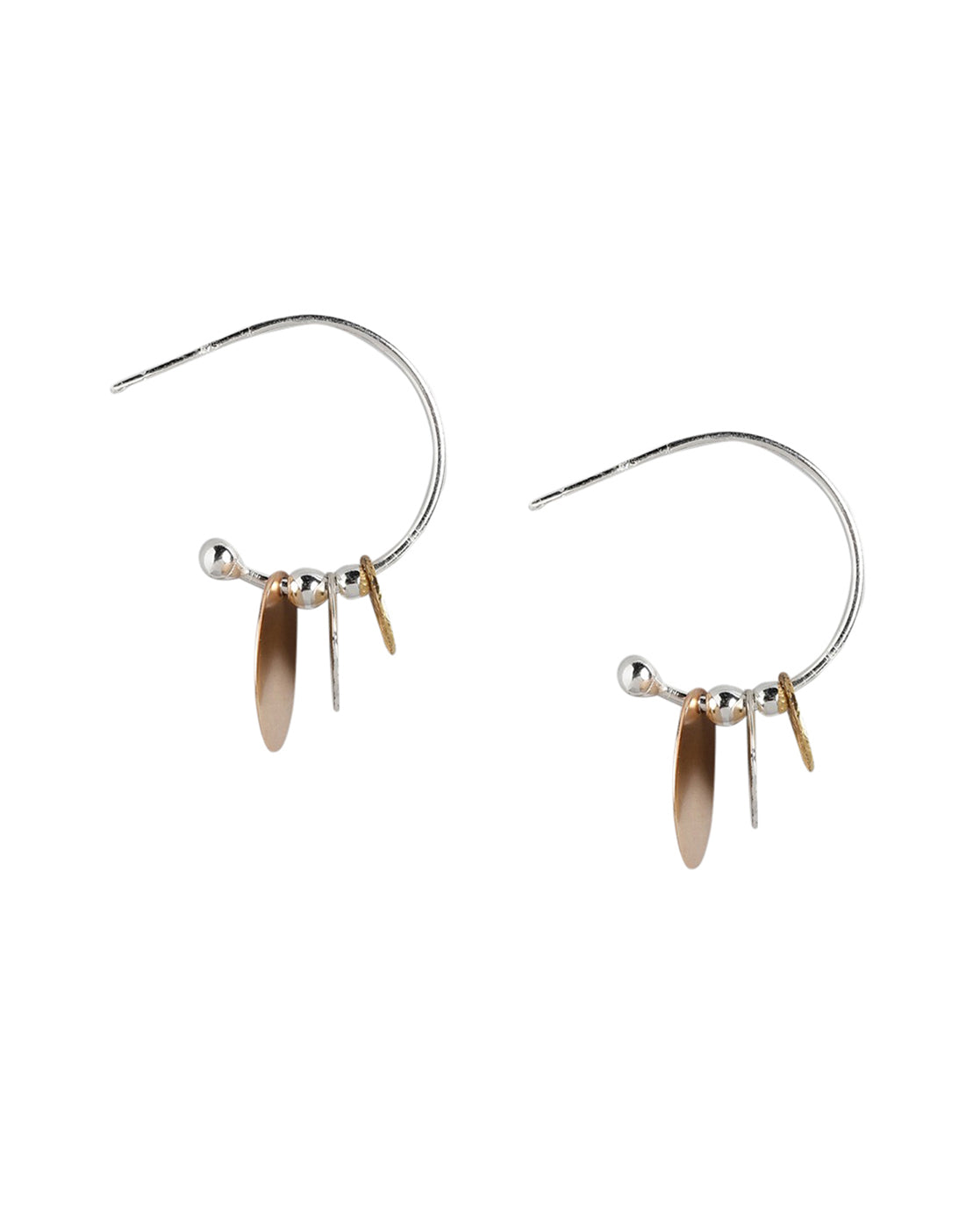 925 Sterling Silver Rhodium Plated With Gold & Rose Gold Emballished Fancy Hoop Earring