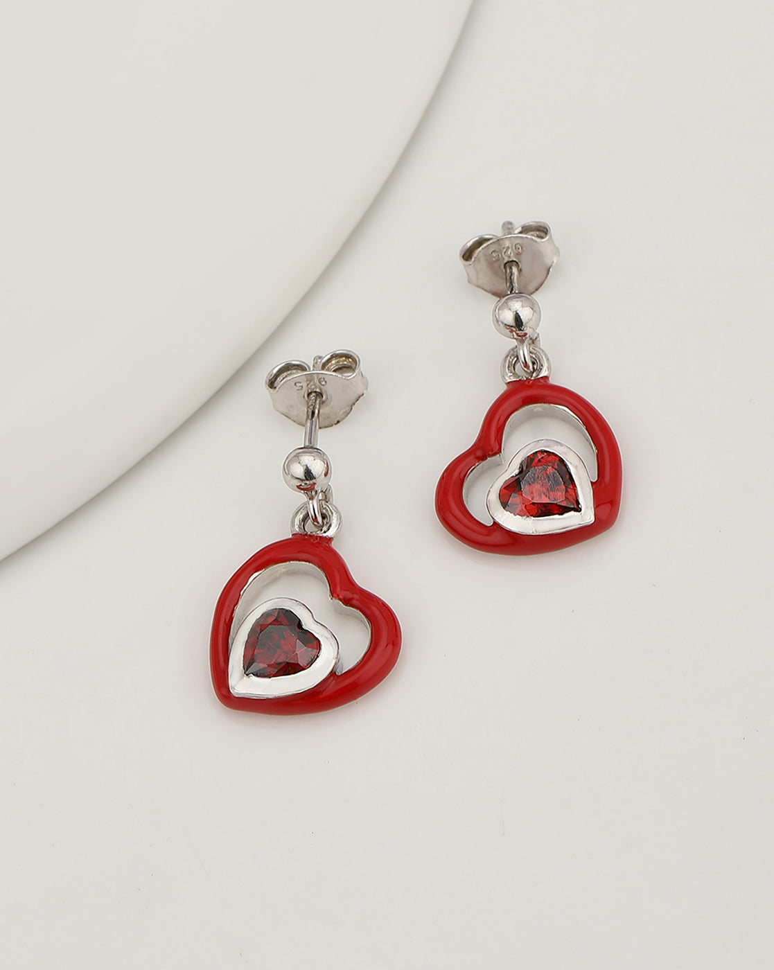 925 Sterling Silver Rhodium Plated And Cz Enamel Heart Drop Earring For Women
