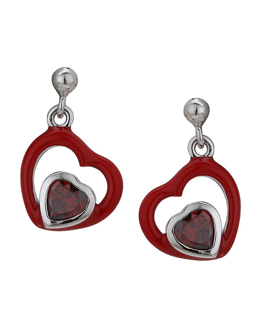 925 Sterling Silver Rhodium Plated And Cz Enamel Heart Drop Earring For Women