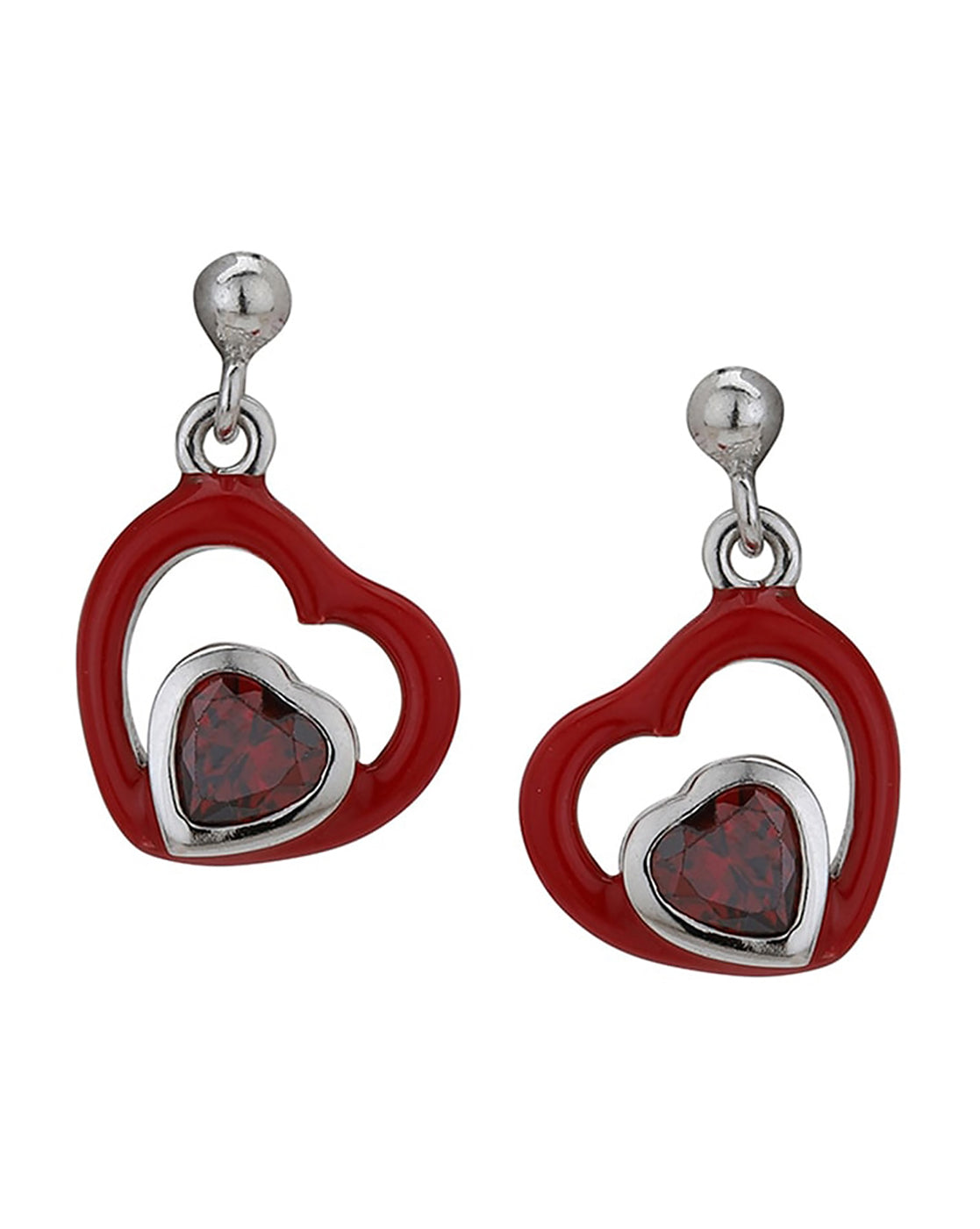 925 Sterling Silver Rhodium Plated And Cz Enamel Heart Drop Earring For Women