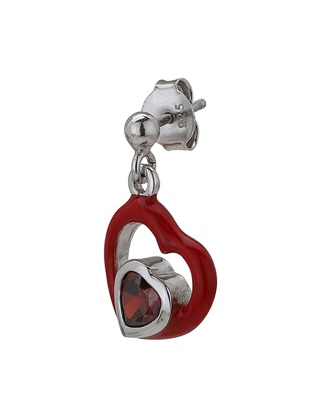 925 Sterling Silver Rhodium Plated And Cz Enamel Heart Drop Earring For Women