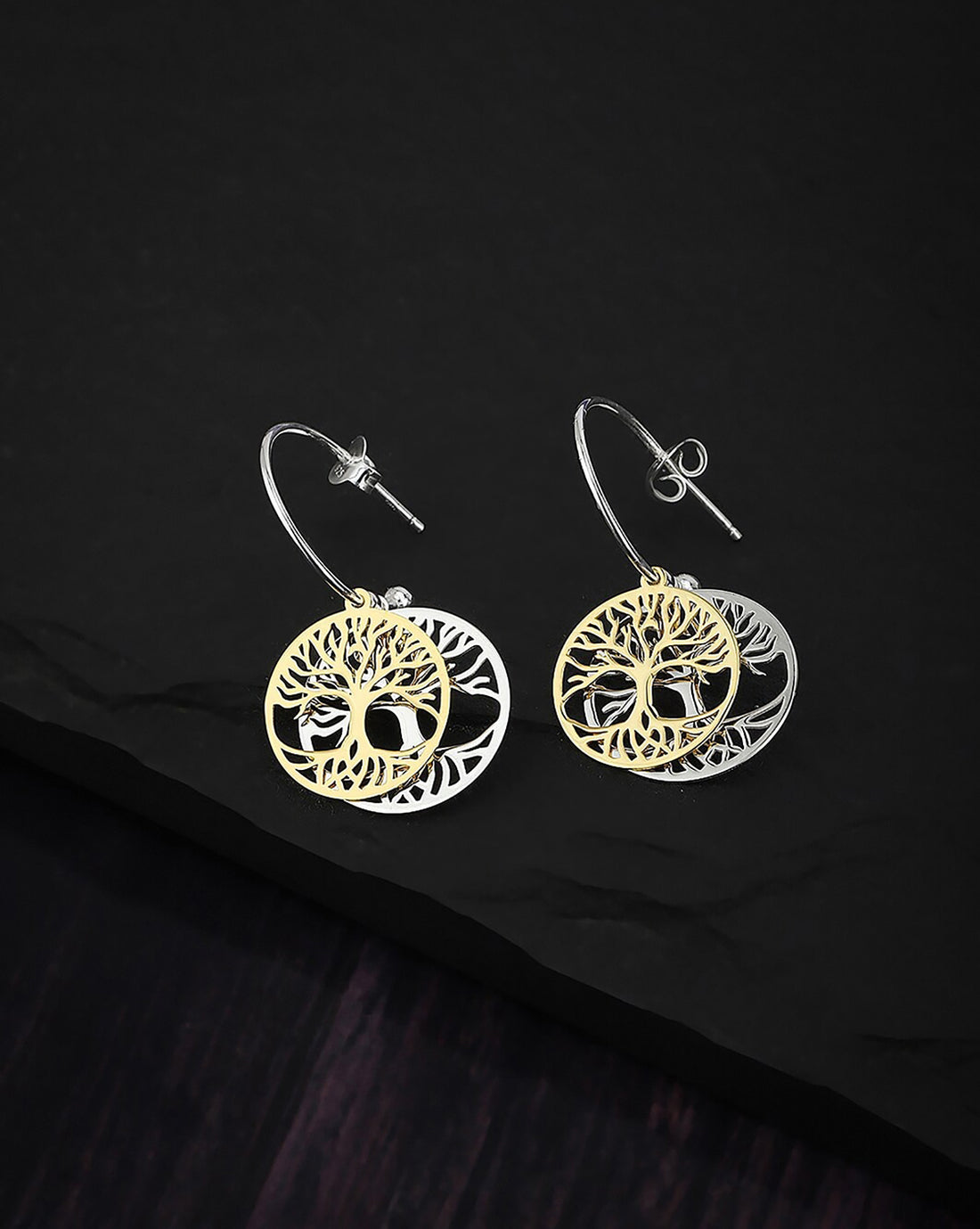 925 Sterling Silver Rhodium Plated And Gold Embellished Kalpvrush Half Hoop Earring For Women