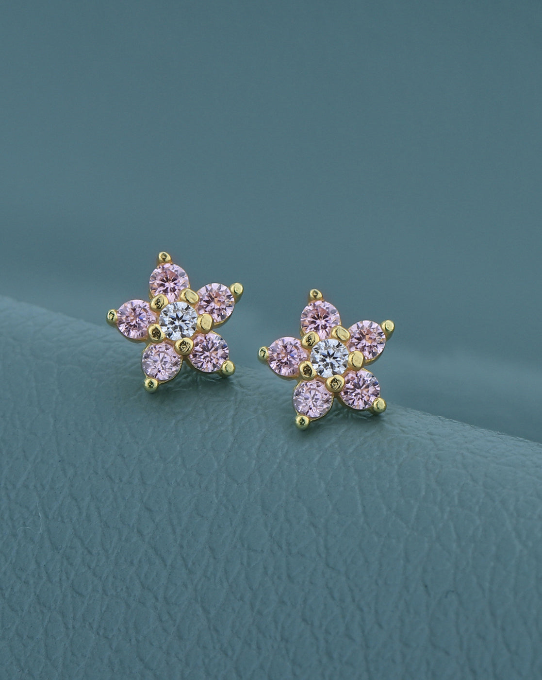 925 Sterling Silver 18kt Gold Plated with CZ Floral Stud Earring for Women
