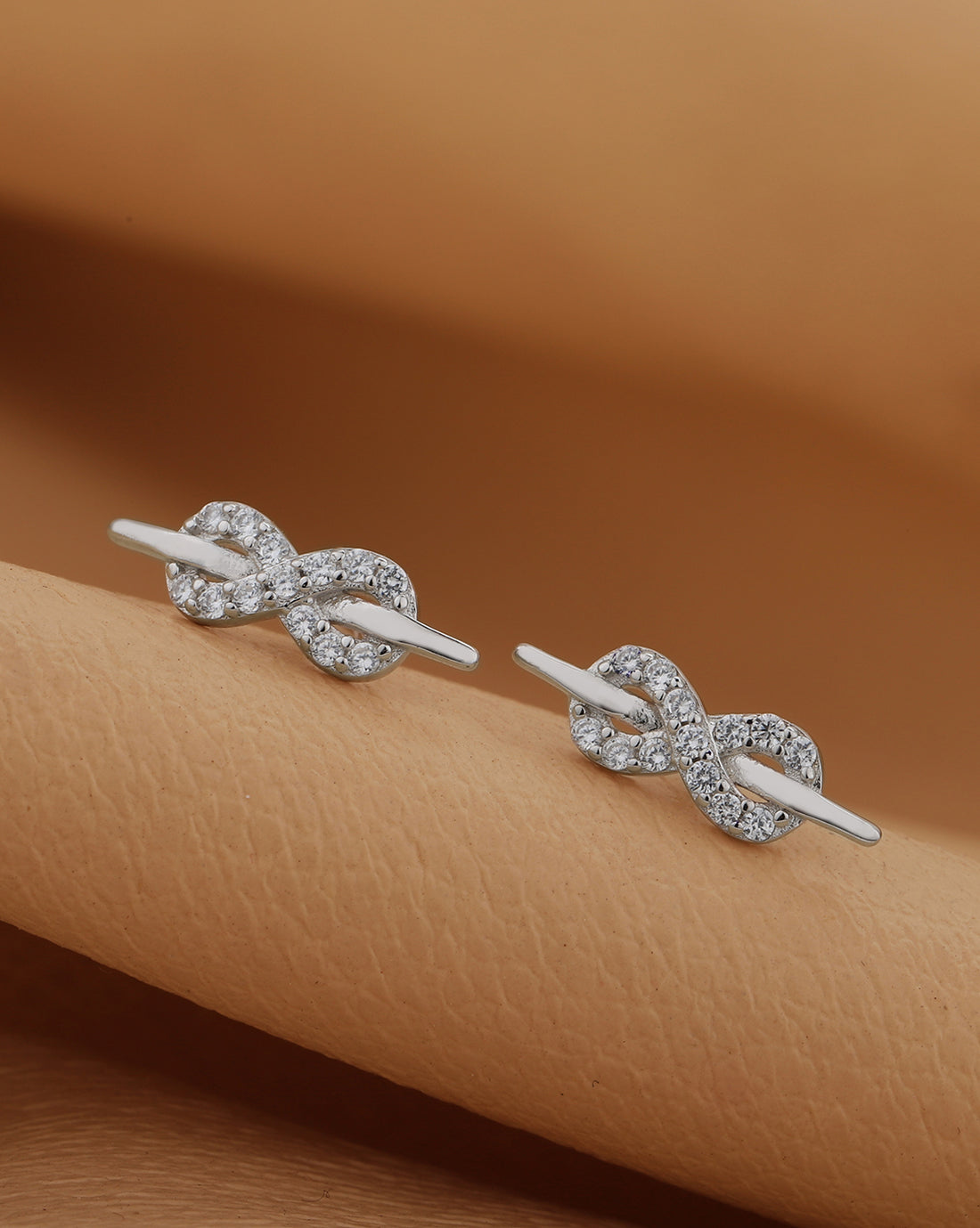 925 Sterling Silver Rhodium Plated with CZ Infinity Stud Earring for women