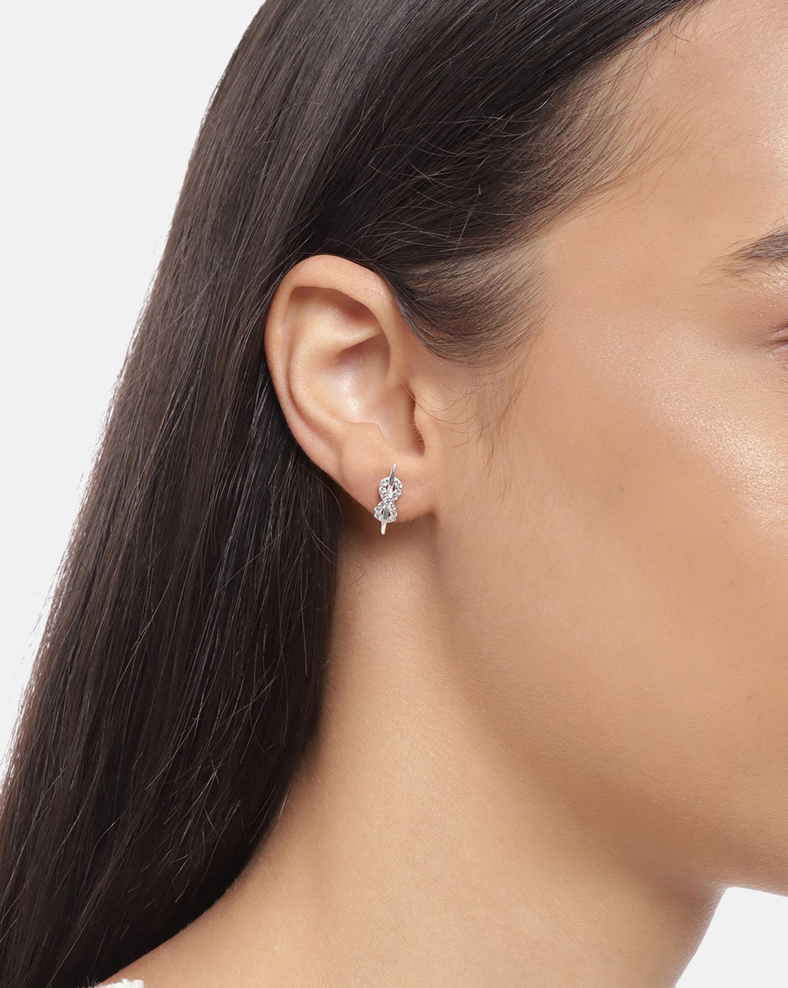925 Sterling Silver Rhodium Plated with CZ Infinity Stud Earring for women