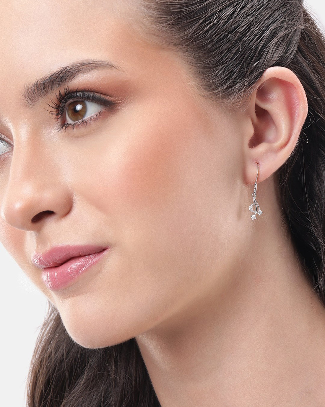 925 Sterling Silver Rhodium Plated CZ Contemporary Drop Earring
