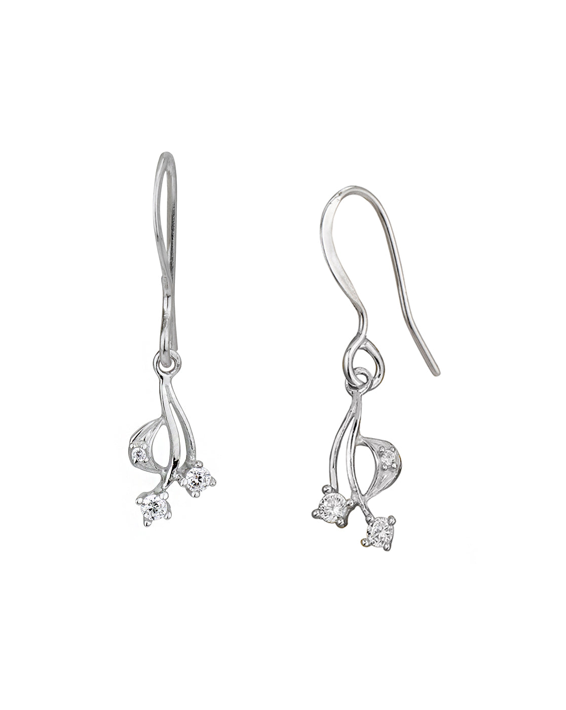925 Sterling Silver Rhodium Plated CZ Contemporary Drop Earring